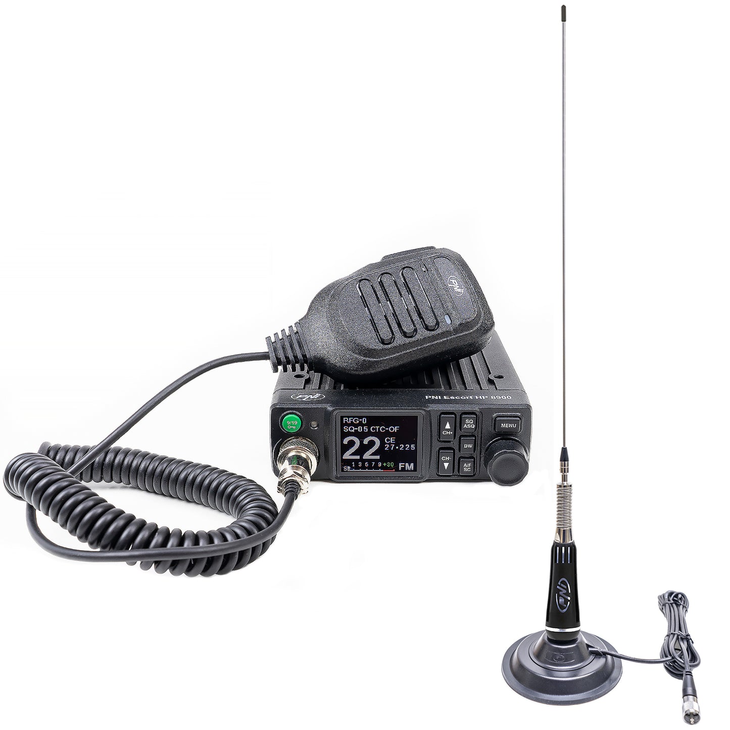 Pachet Statie radio CB PNI Escort HP 8900 ASQ, 12-24V + Antena CB PNI LED 2000 cu baza magnetica