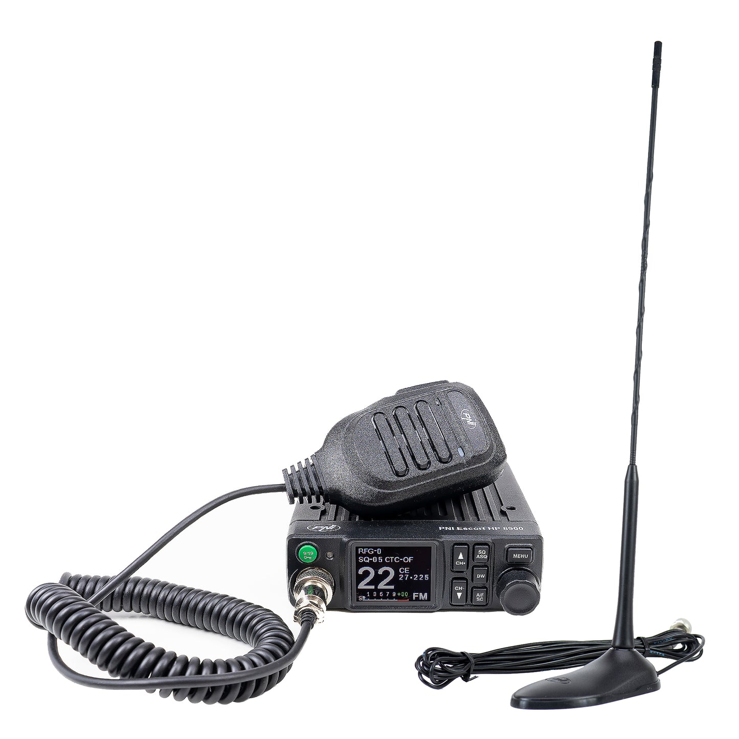 Pachet Statie radio CB PNI Escort HP 8900 ASQ, 12-24V + Antena CB PNI Extra 45 cu baza magnetica, alimentare 12V/24V, RF Gain, Roger Beep, CTCSS-DCS, Dual Watch