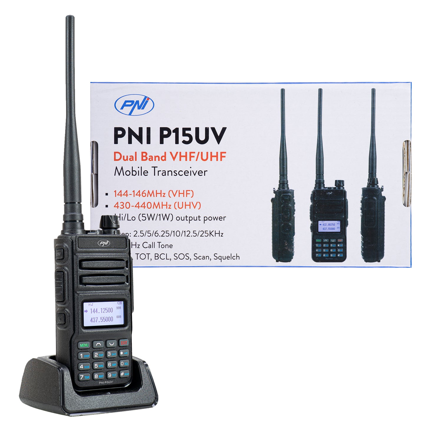 Statie radio portabila VHF/UHF PNI P15UV dual band, 144-146MHz/430-440Mhz, 999CH, cu acumulator 1500 mAh