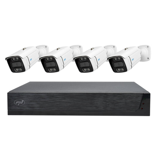 Kit supraveghere video PNI House IPMAX POE 3LR, NVR cu 4 porturi POE si 10 in retea, ONVIF si 4 camere cu IP 3MP, de exterior, Power over Ethernet, detectie chip, detectie miscare, 4 cabluri, alimentator, mouse
