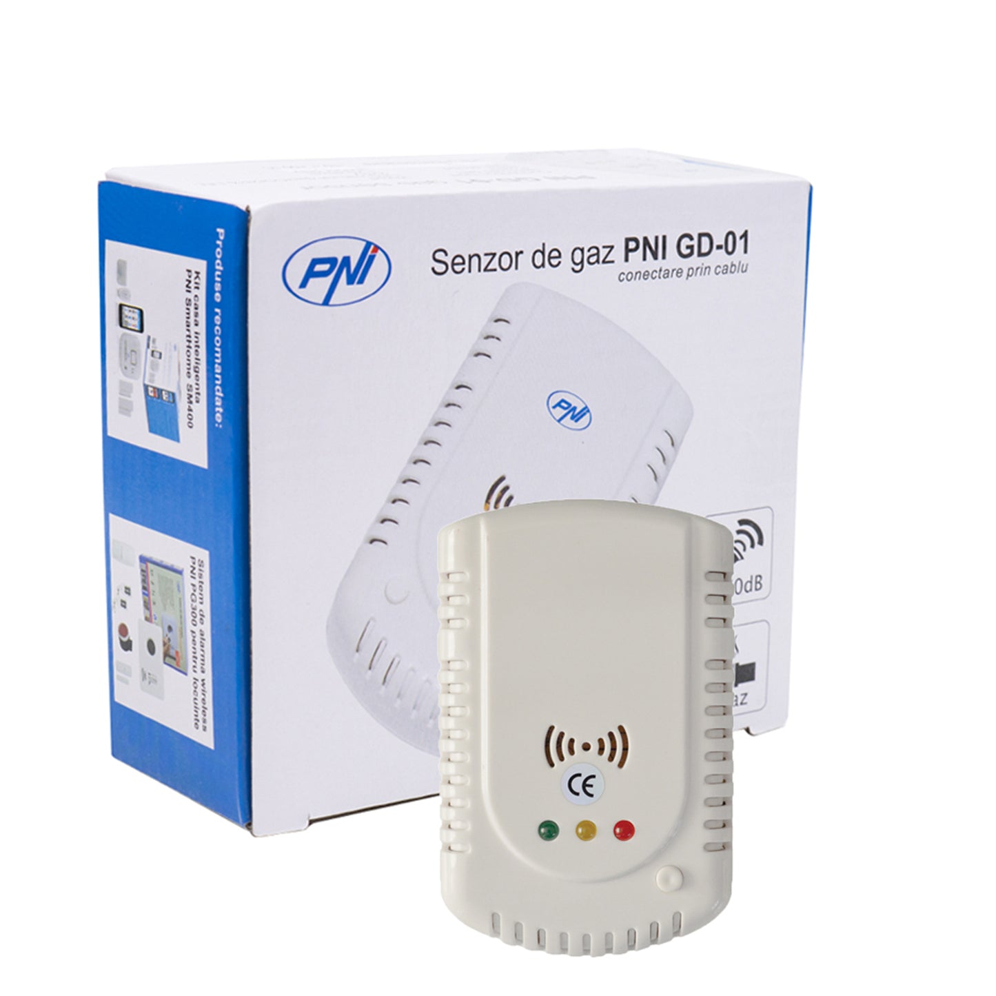 Senzor de gaz PNI GD-01, cu avertizare sonora si luminoasa, pentru GPL, gaze naturale, gaze de huila compatibil cu electrovalva PNI V-02