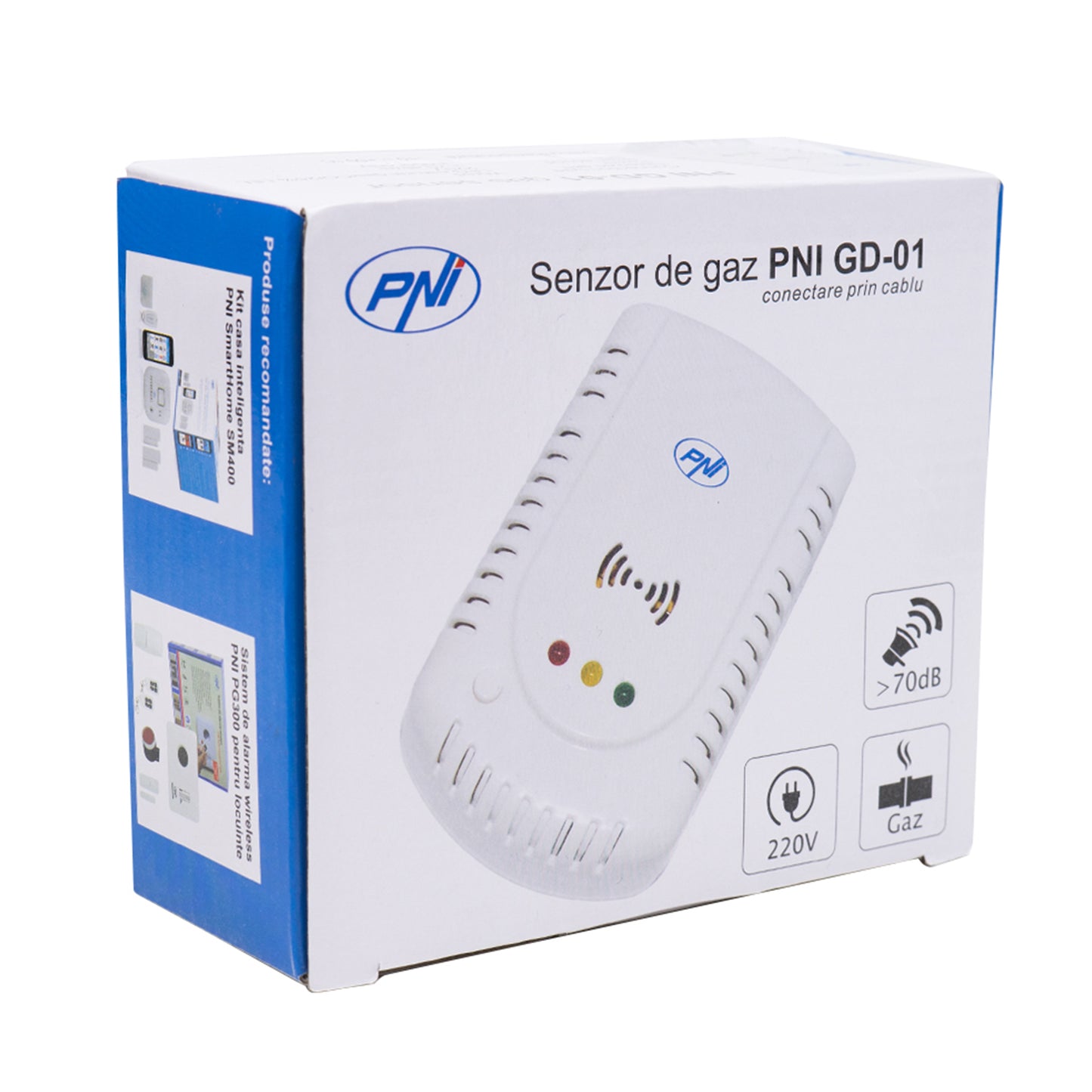 Senzor de gaz PNI GD-01, cu avertizare sonora si luminoasa, pentru GPL, gaze naturale, gaze de huila compatibil cu electrovalva PNI V-02
