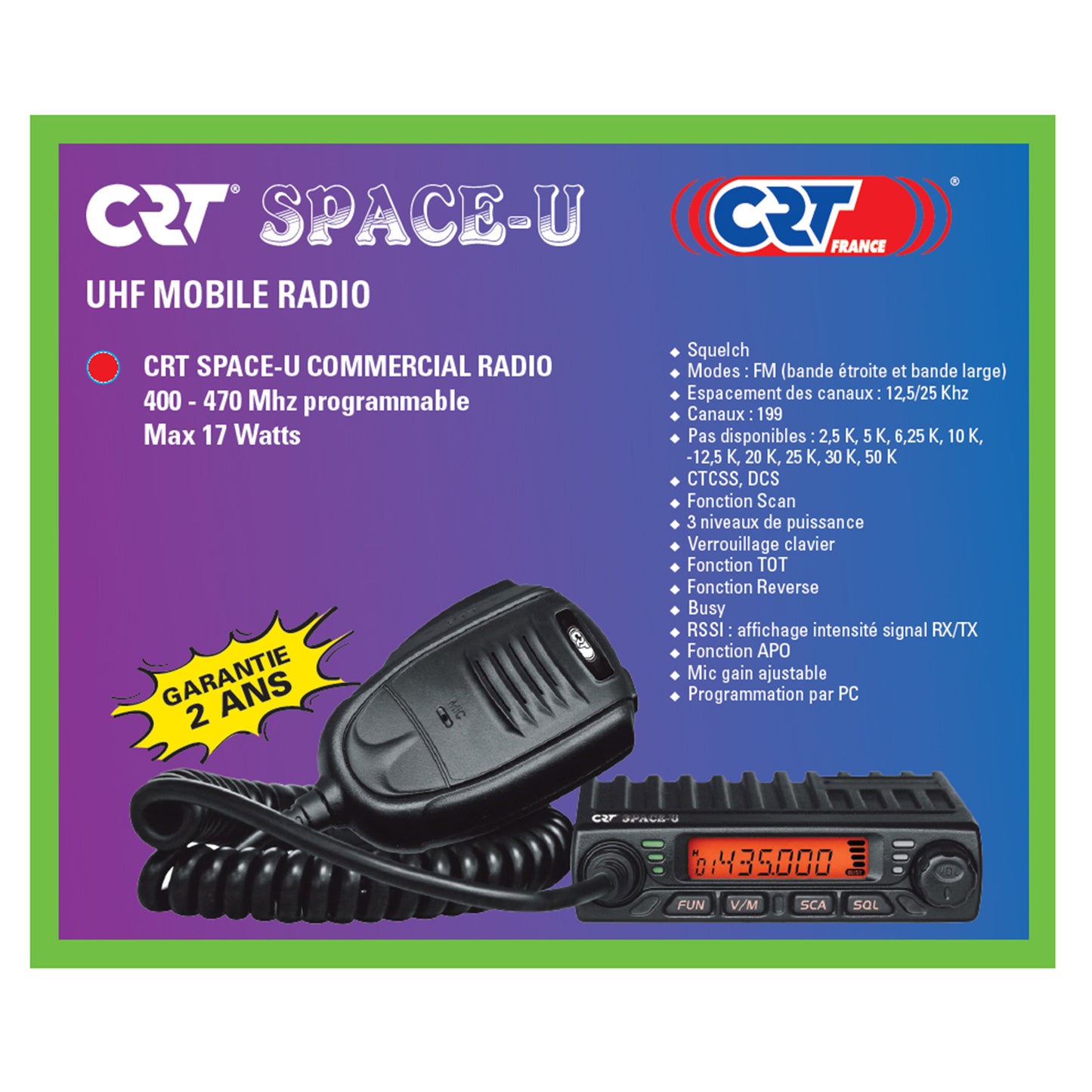 Statie radio UHF CRT SPACE U 400-470 MHz programabila pe PC, 199 canale