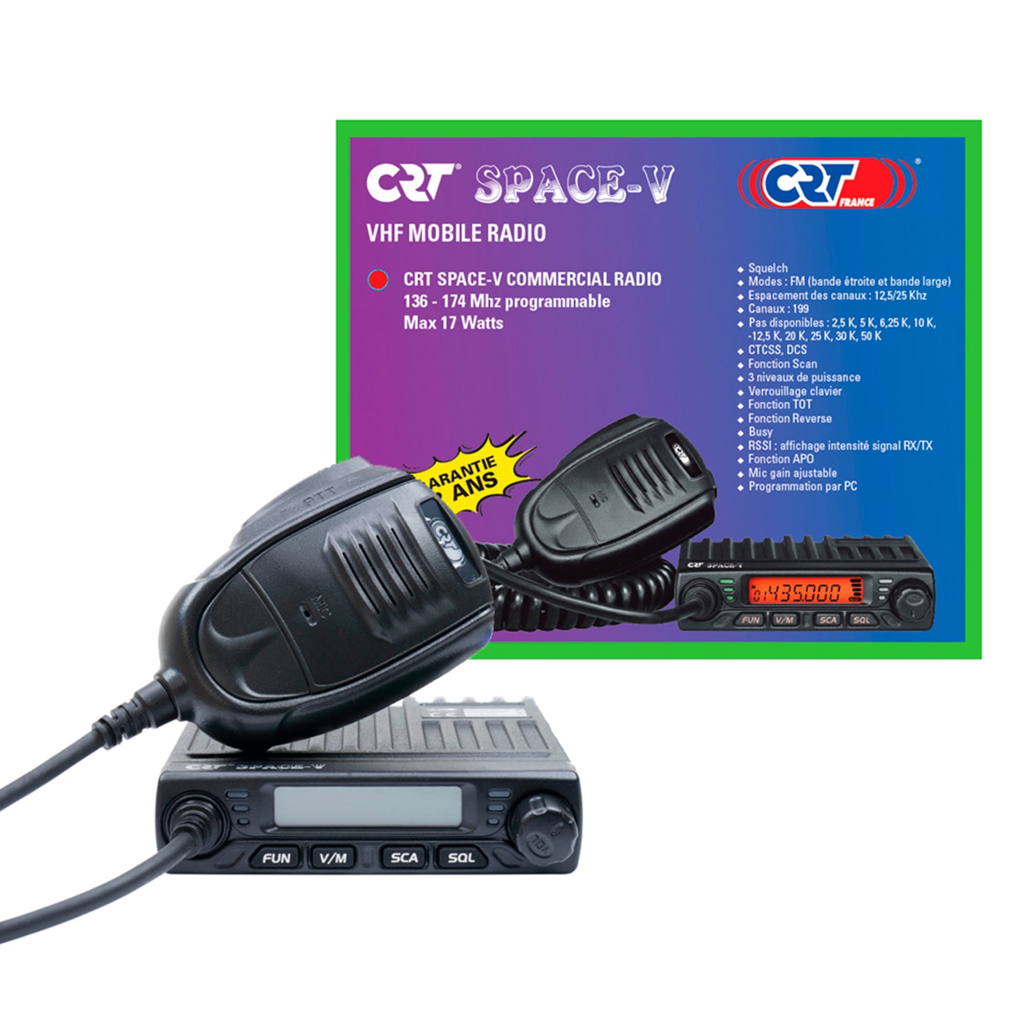 Statie radio VHF CRT SPACE V 136-174MHz, 199 canale, progamabila pe PC, 13.8 Vdc, Talk Around, Scan, Squelch, BCL, Mic Gain