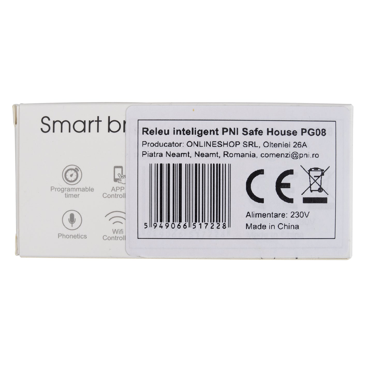 Releu inteligent PNI Safe House PG08, ON / OFF iesire 230V, Wi-Fi, comanda prin internet aplicatia Tuya, stand alone, alimentare 230 V