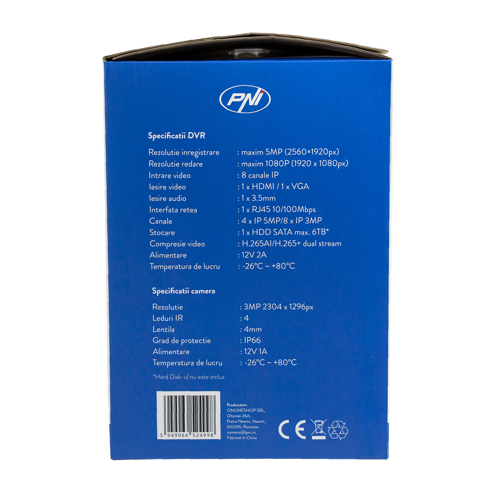 Kit supraveghere video PNI House WiFi660 NVR 8 canale si 4 camere wireless de exterior 3MP, P2P, IP66