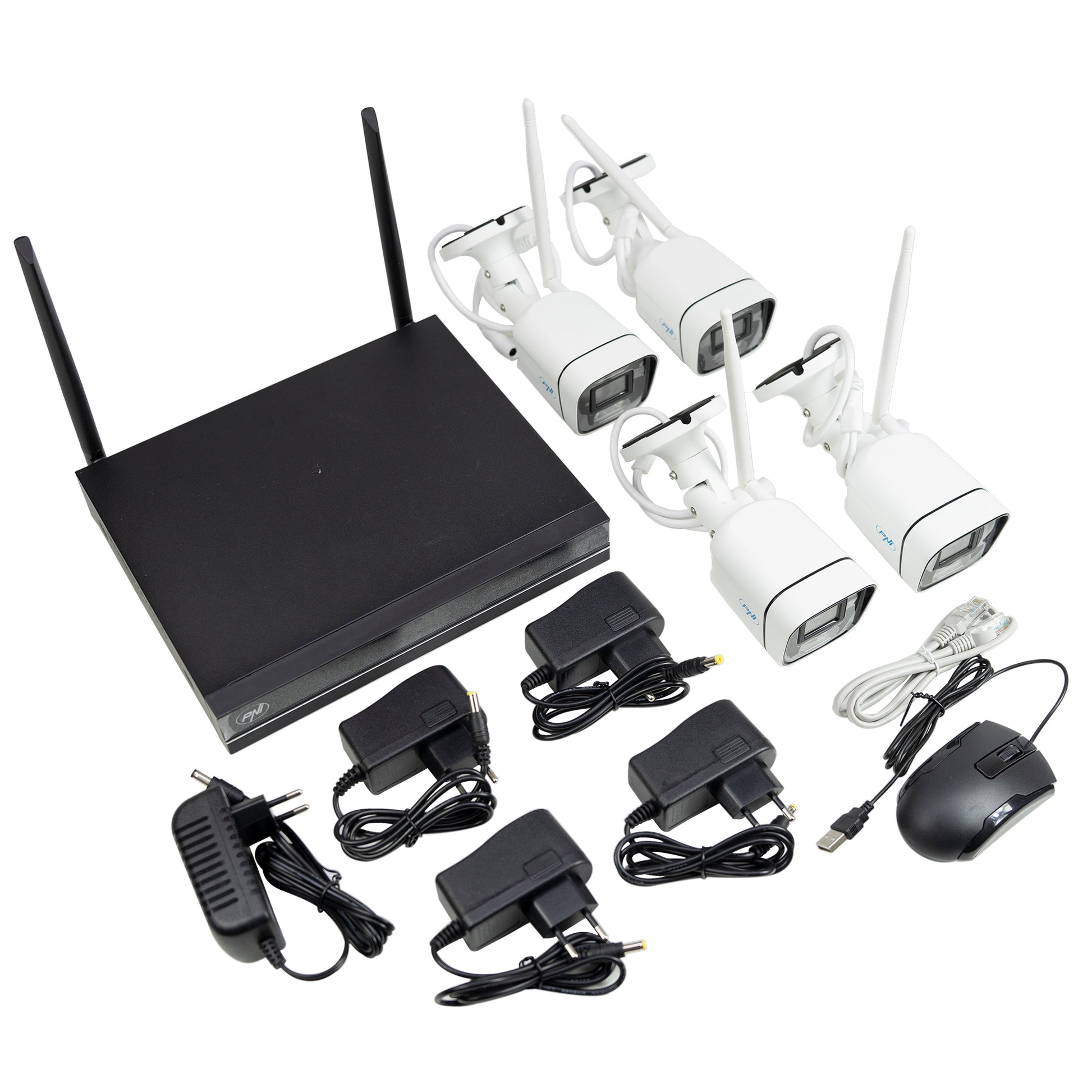Kit supraveghere video PNI House WiFi660 NVR 8 canale si 4 camere wireless de exterior 3MP, P2P, IP66