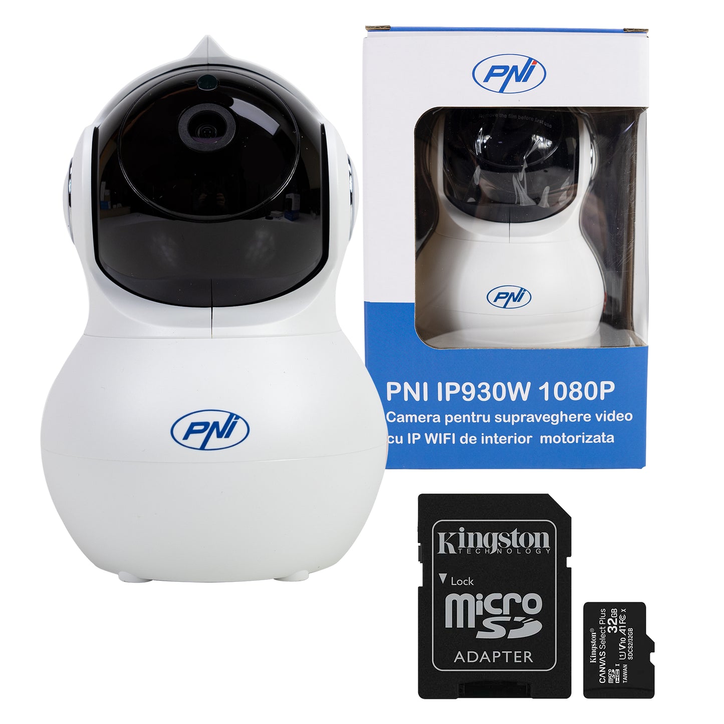 Set Camera supraveghere video PNI IP930W 1080P 2 MP cu IP P2P PTZ wireless card microSD 32Gb Inclus