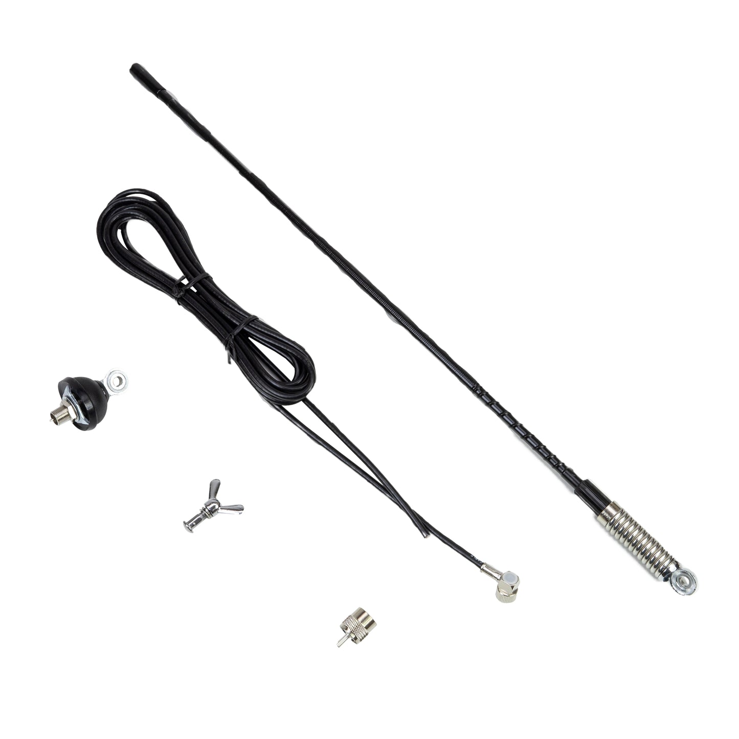 Antena CB PNI S60 cu fluture, lungime spic 59 cm, cu montura, cablu 4 m si mufa PL, fibra de sticla