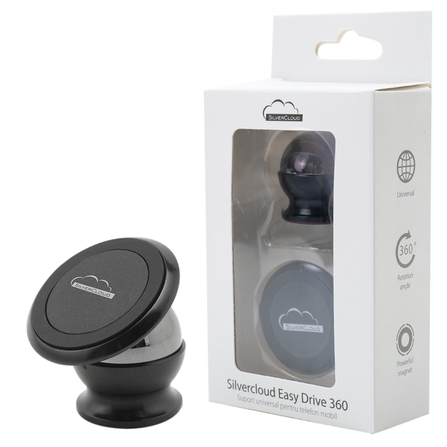 Suport magnetic pentru telefon mobil Silvercloud Easy Drive 360 aplicare pe bord