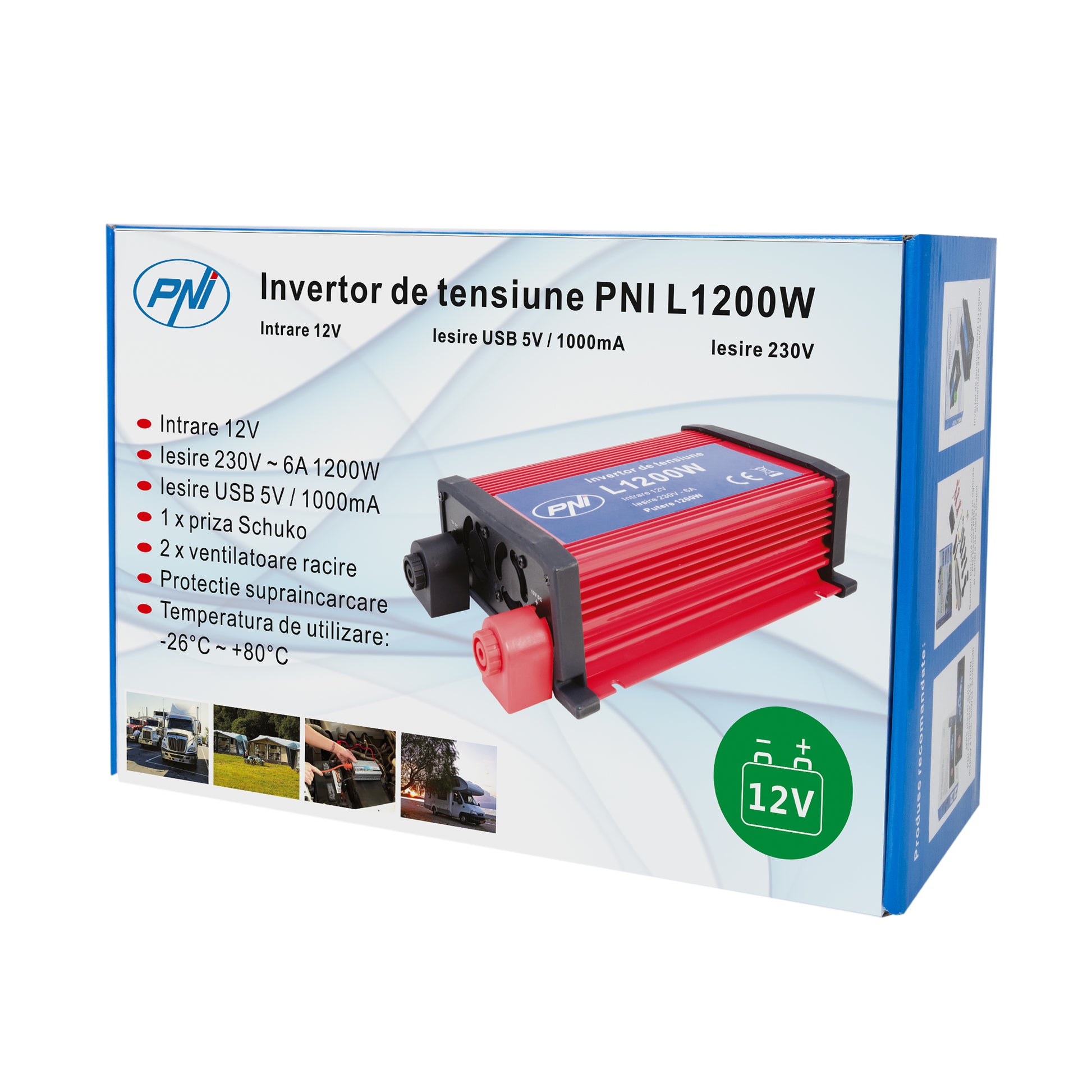 Invertor de tensiune PNI L1200W alimentare 12V iesire 230V
