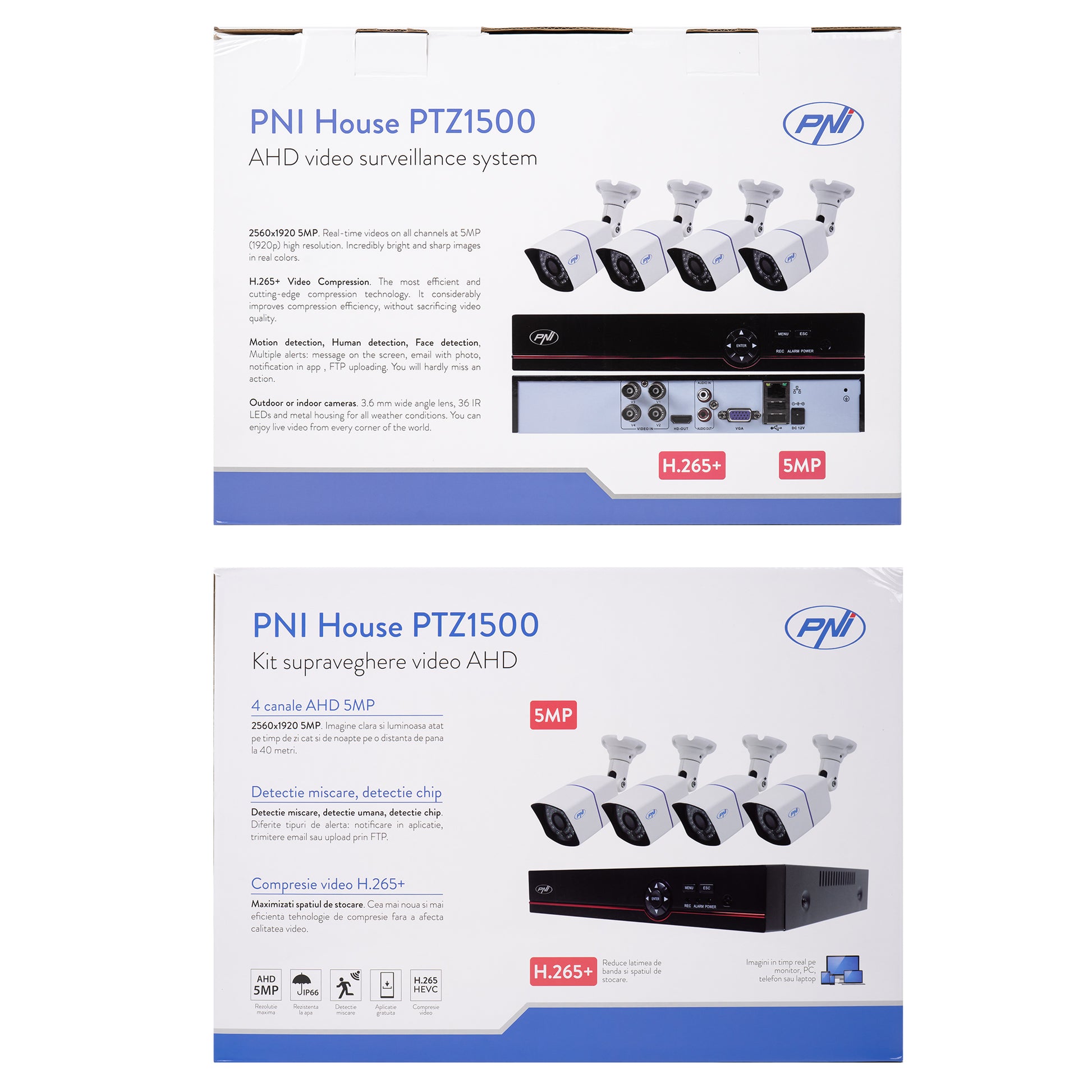 Pachet Kit supraveghere video AHD PNI House PTZ1500 5MP - DVR si 4 camere exterior si HDD 1Tb Inclus