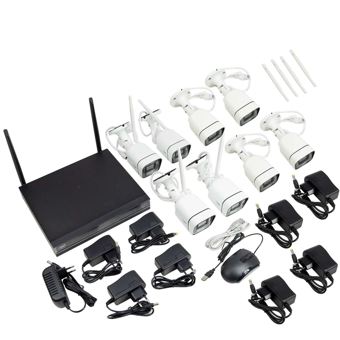 Pachet Kit supraveghere video PNI House WiFi660 NVR 8 canale si 8 camere wireless de exterior 3MP, P2P, IP66
