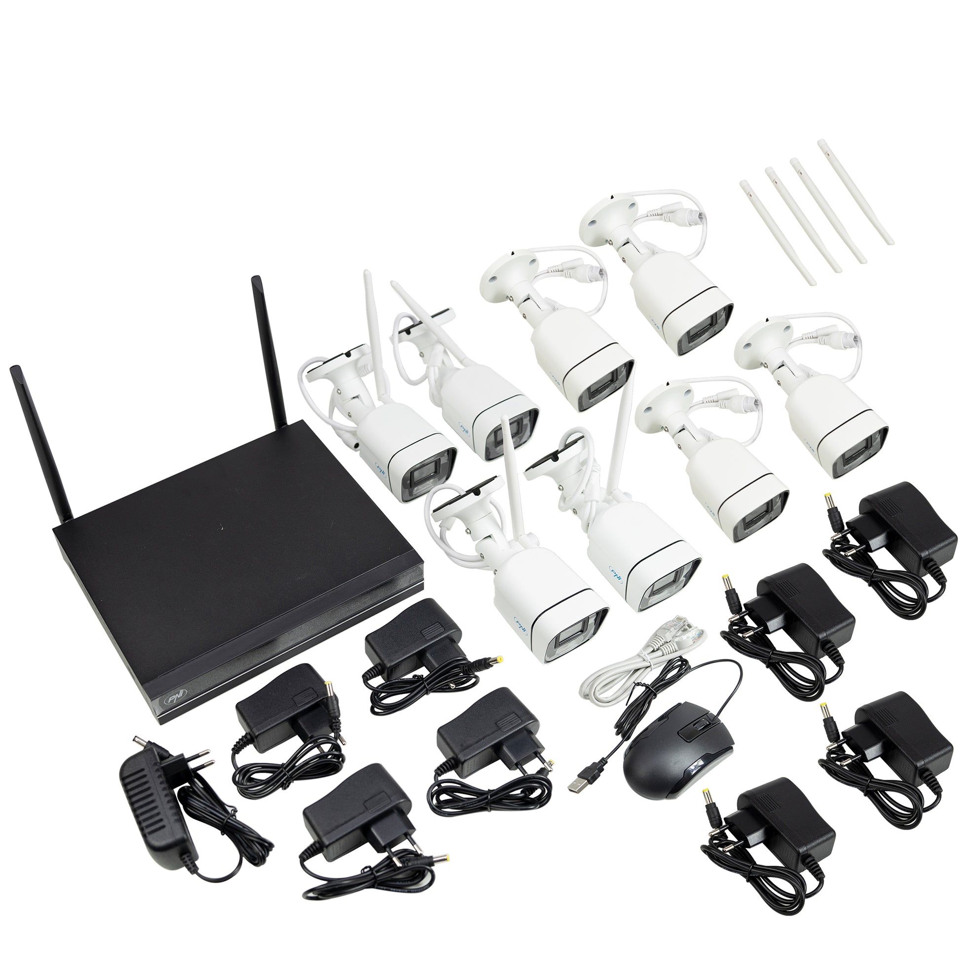 Pachet Kit supraveghere video PNI House WiFi660 NVR 8 canale si 8 camere wireless de exterior 3MP, P2P, IP66