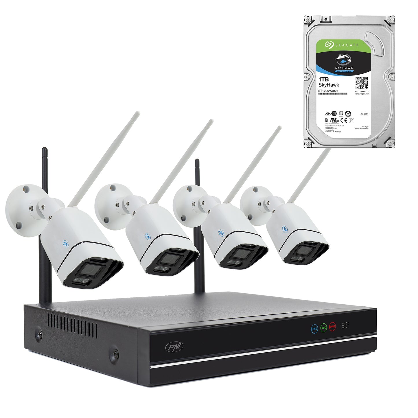 Pachet Kit supraveghere video PNI House WiFi660 NVR si 4 camere wireless, 3MP cu HDD 1tb inclus