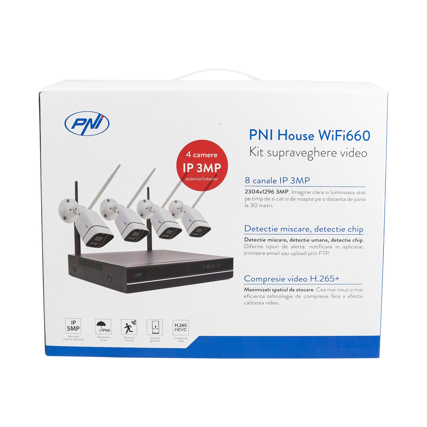 Pachet Kit supraveghere video PNI House WiFi660 NVR si 4 camere wireless, 3MP cu HDD 1tb inclus