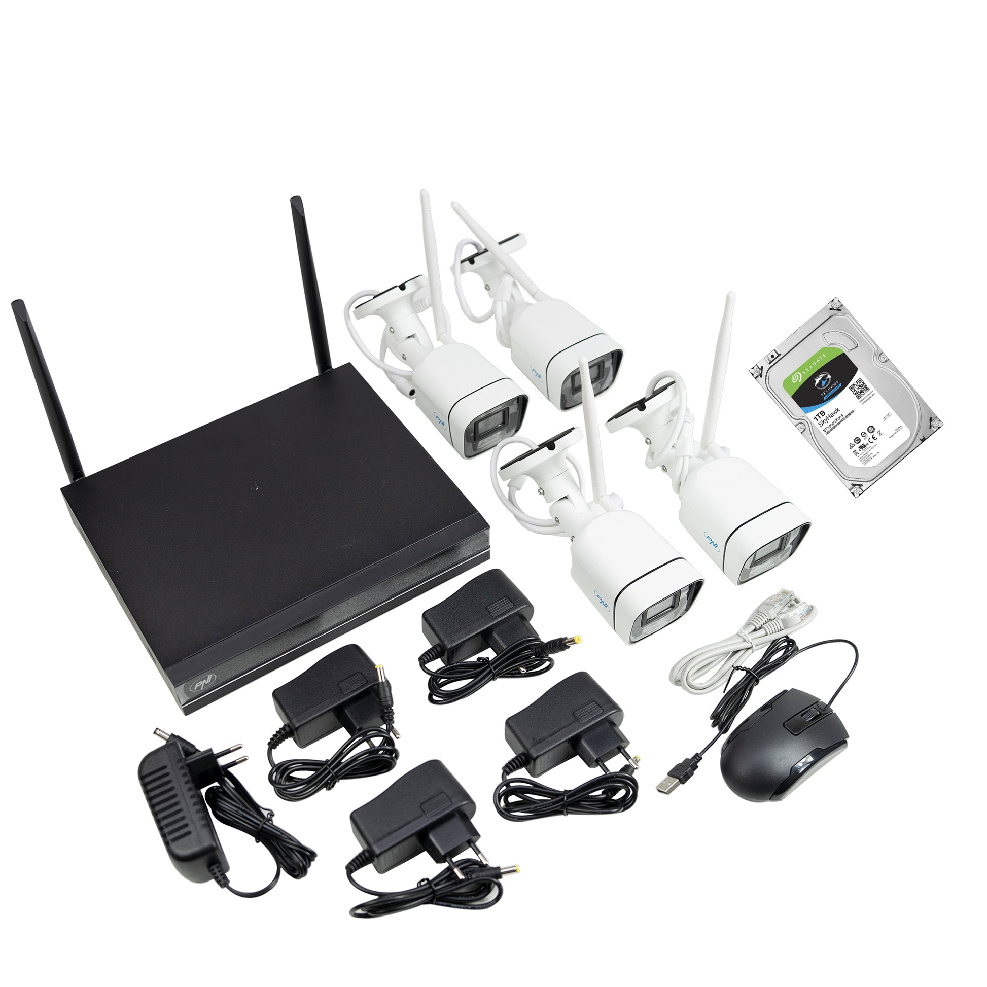 Pachet Kit supraveghere video PNI House WiFi660 NVR si 4 camere wireless, 3MP cu HDD 1tb inclus