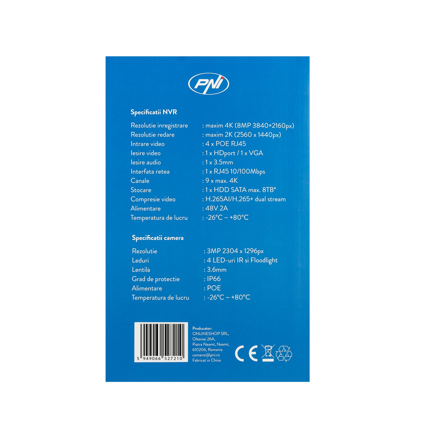 Pachet Kit supraveghere video PNI House IPMAX POE 3, NVR cu 4 porturi POE, ONVIF si 4 camere cu IP 3MP, de exterior, Power over Ethernet, detectie chip, detectie miscare, 4 cabluri, alimentator, mouse cu HDD 1Tb Inclus