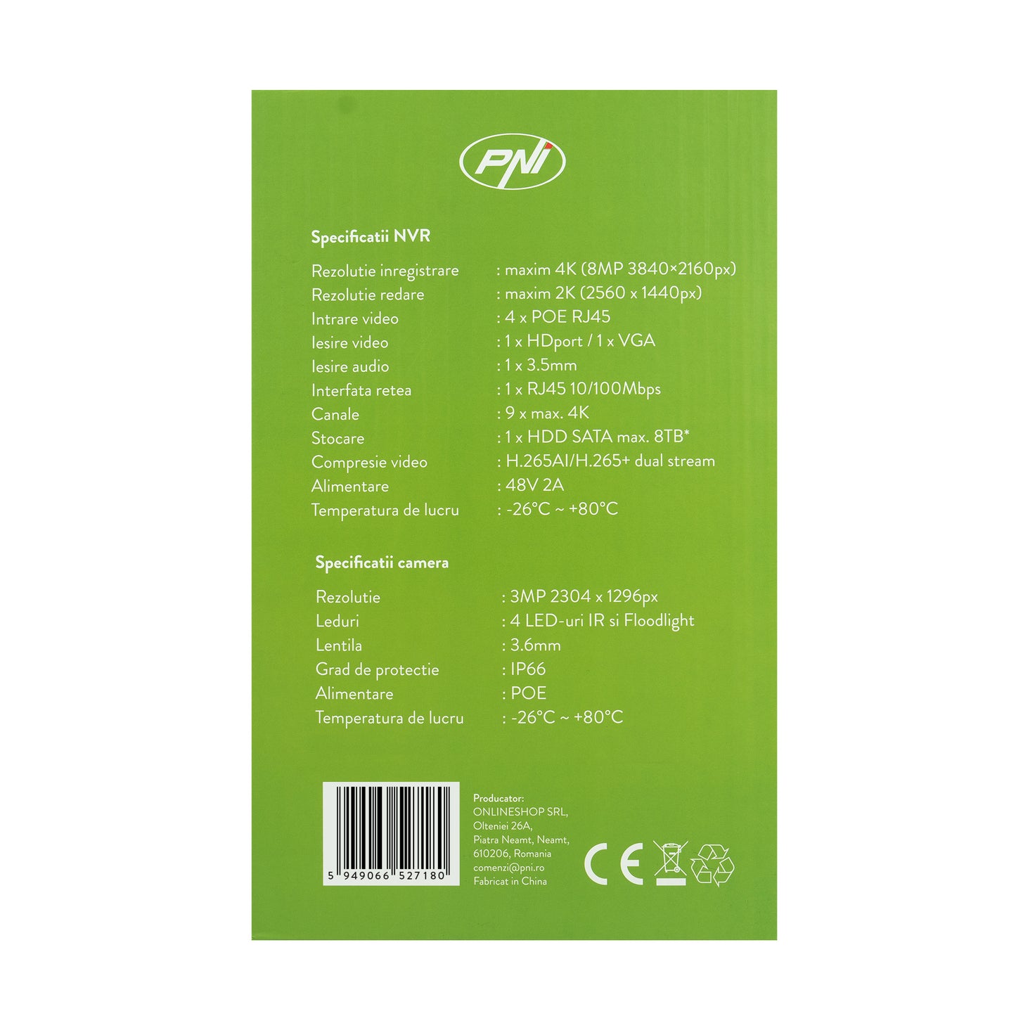 Pachet Kit supraveghere video PNI House IPMAX POE 3LR, NVR cu 4 porturi POE, ONVIF si 4 camere cu IP 3MP, de exterior, Power over Ethernet, detectie chip, detectie miscare, 4 cabluri, alimentator, mouse cu HDD 1Tb Inclus