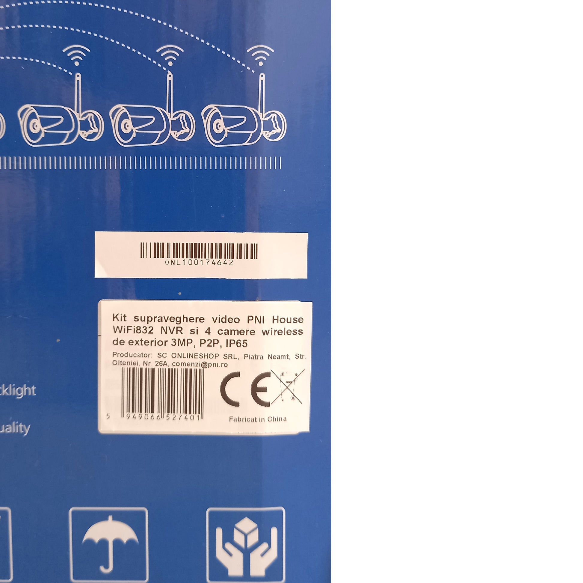 Kit supraveghere video PNI House WiFi832 NVR si 4 camere wireless de exterior 3MP, P2P, IP65