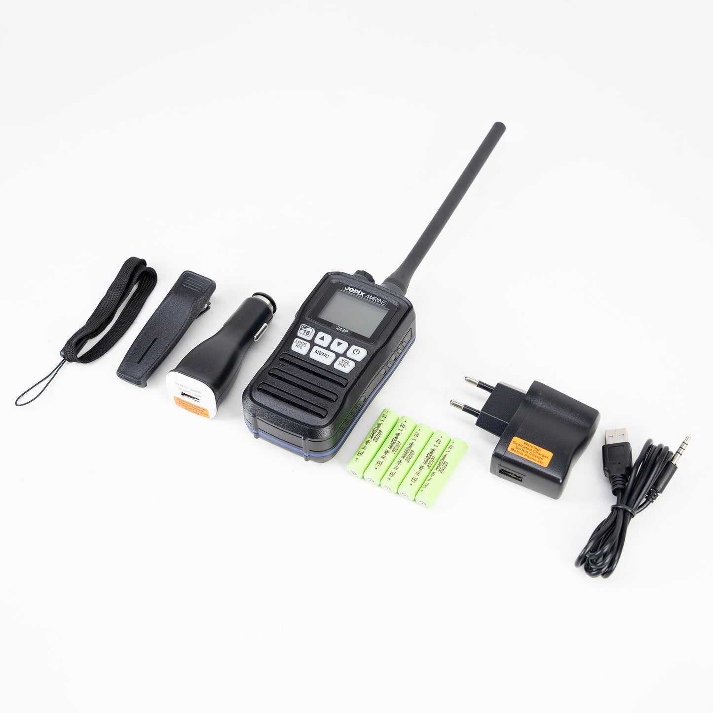 Statie radio maritima portabila JOPIX MARINE 242P, 156.000-162.000 Mhz, Scan, ASQ, Dual-Tri Watch, acumulatori AAA inclusi