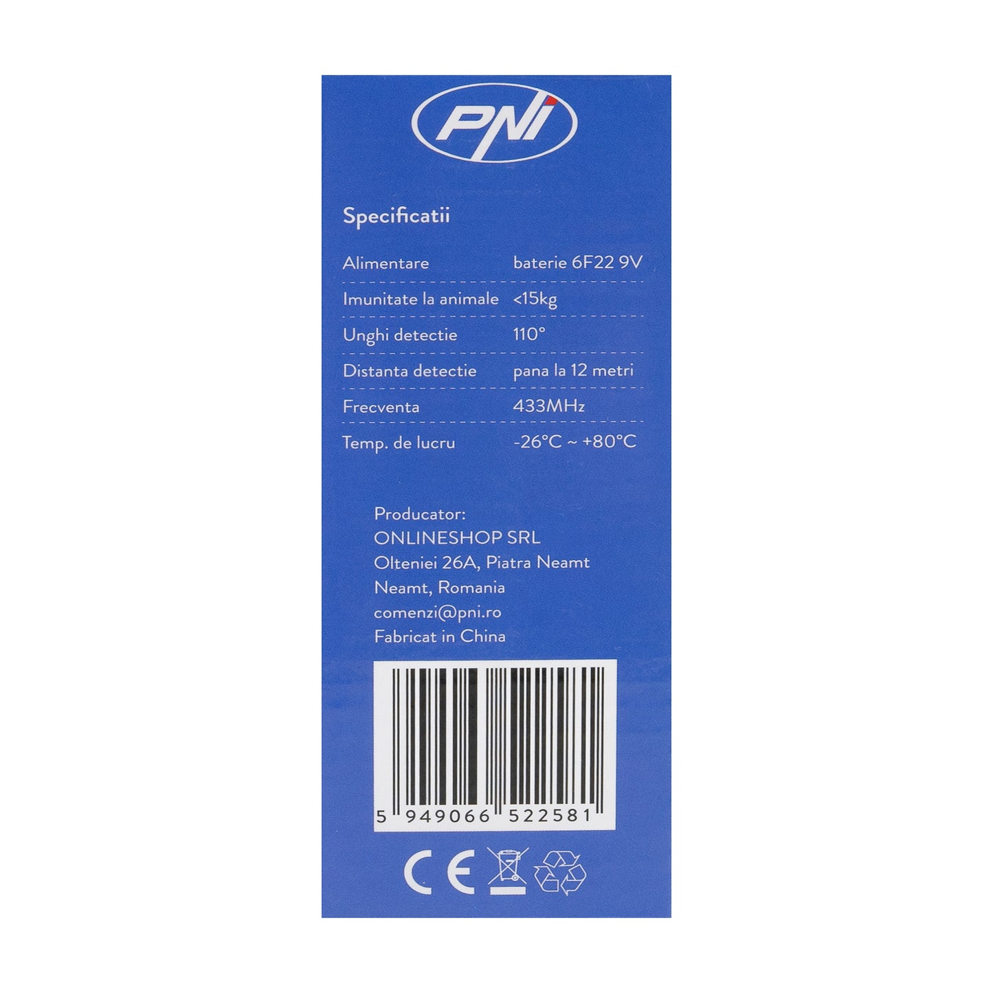 Senzor de miscare PIR PNI SafeHouse HS004, pentru sisteme de alarma wireless, cu imunitate la animale, sensibilitate reglabila