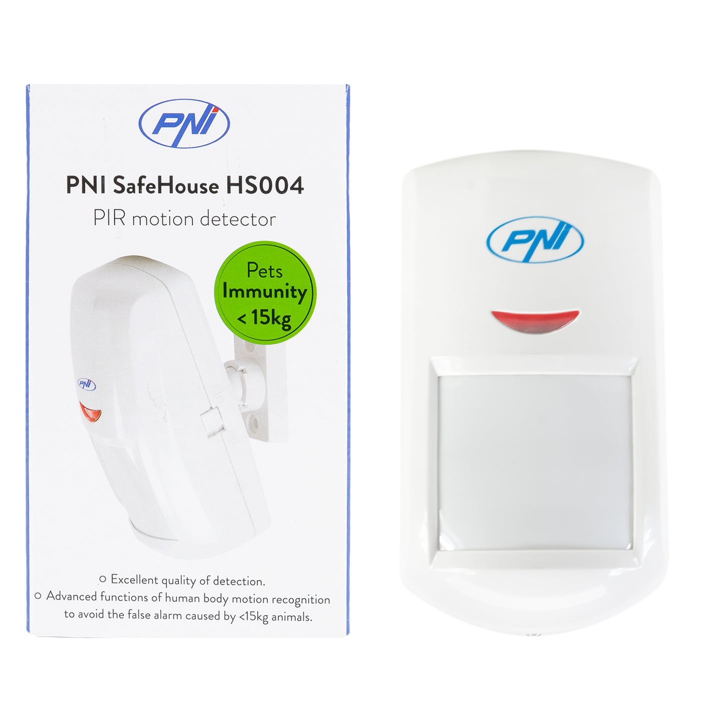 Senzor de miscare PIR PNI SafeHouse HS004, pentru sisteme de alarma wireless, cu imunitate la animale, sensibilitate reglabila