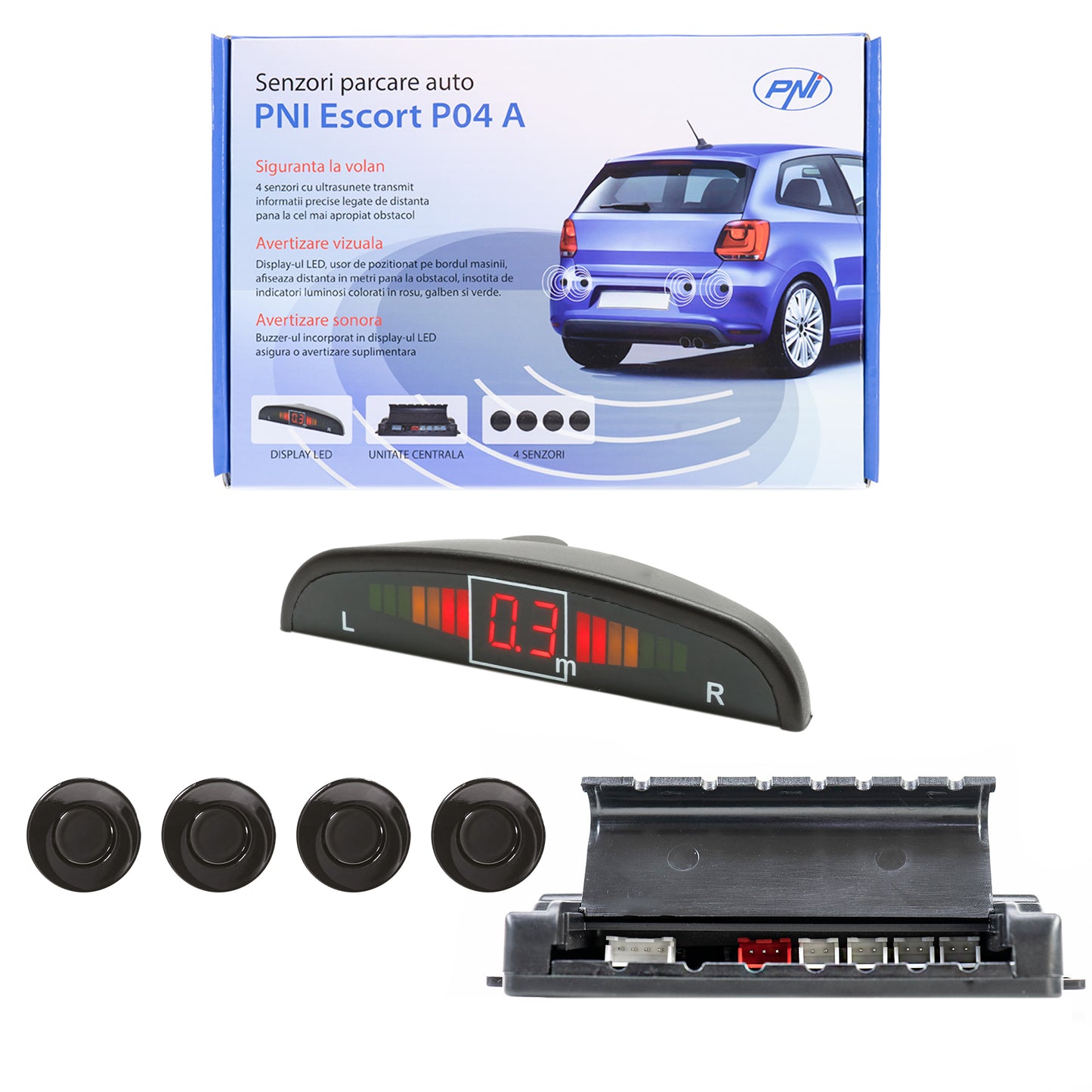 Senzori parcare auto PNI Escort P04 A cu 4 receptori