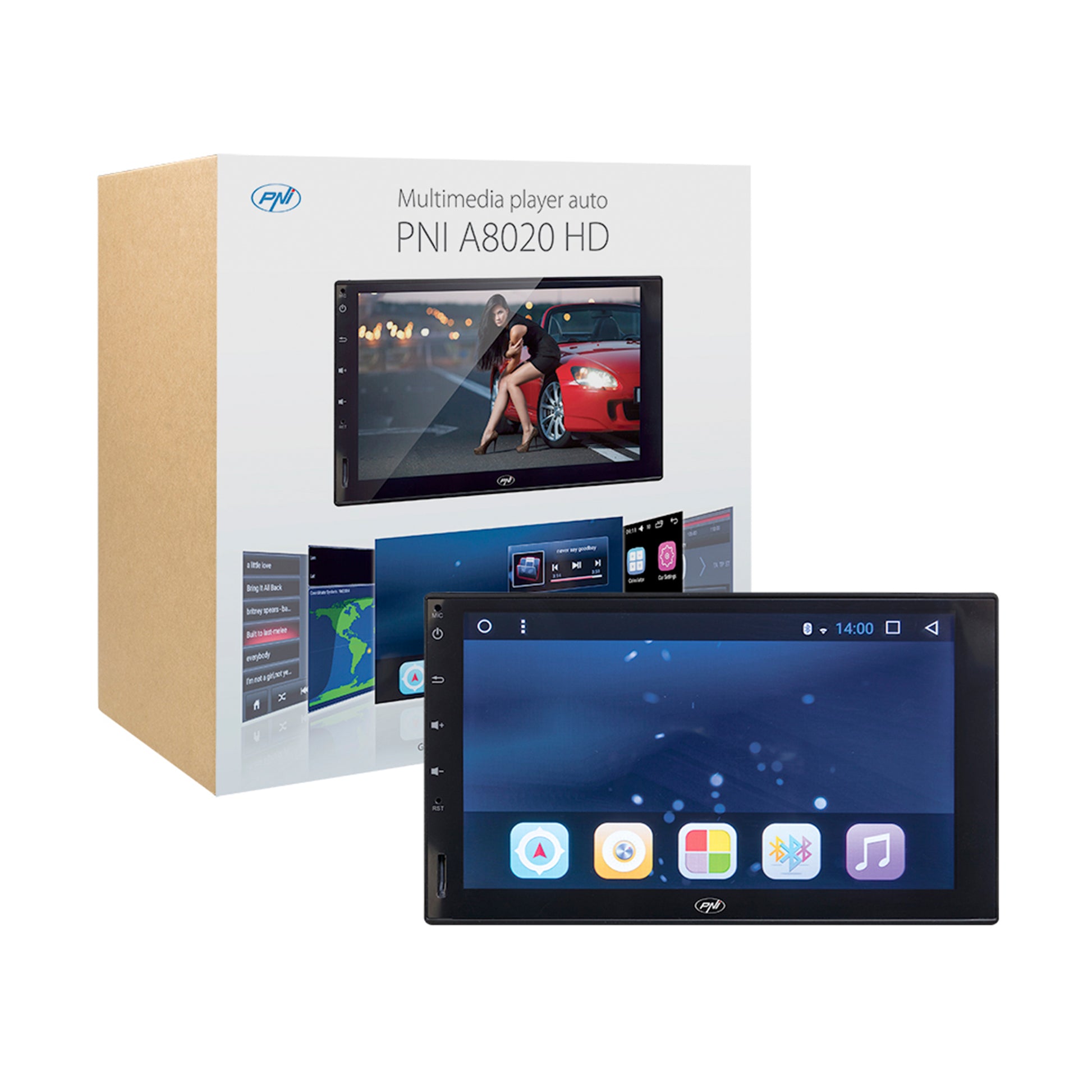 Multimedia player auto PNI A8020 HD cu GPS si Android Bluetooth Wifi montaj 2 DIN fara unitate optica