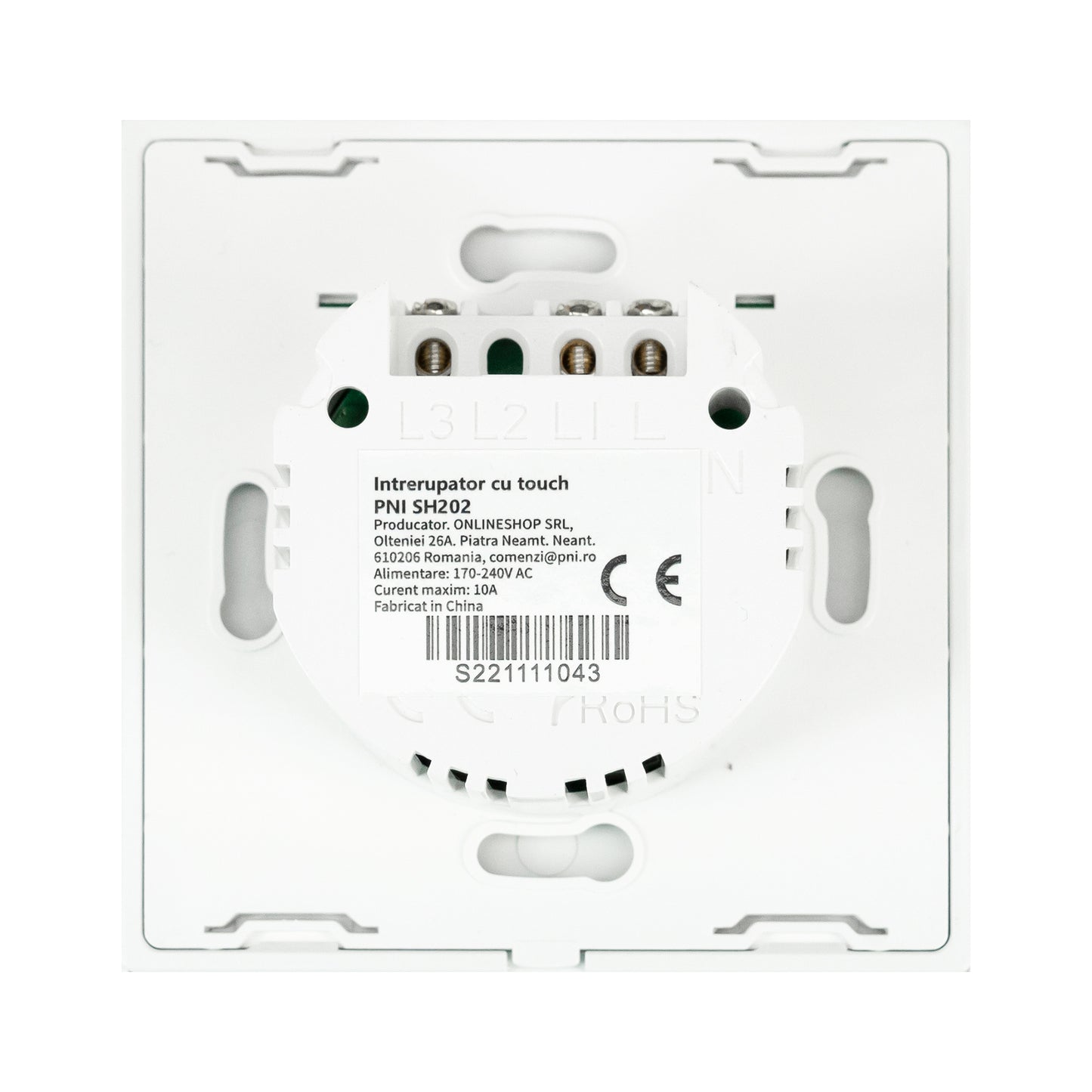 Intrerupator dublu cu touch PNI SH202 din sticla, alb cu LED indicator