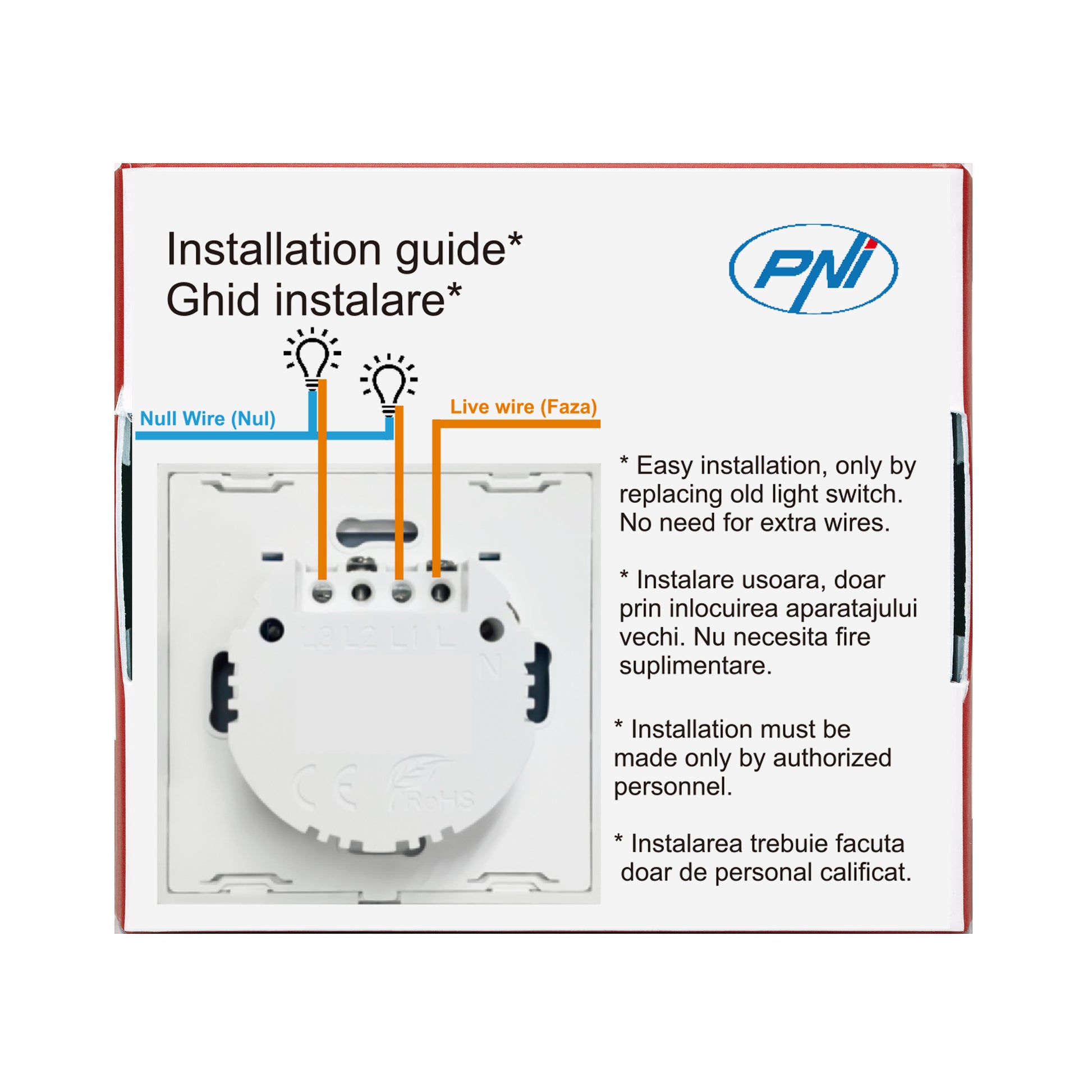 Intrerupator dublu cu touch PNI SH202 din sticla, alb cu LED indicator