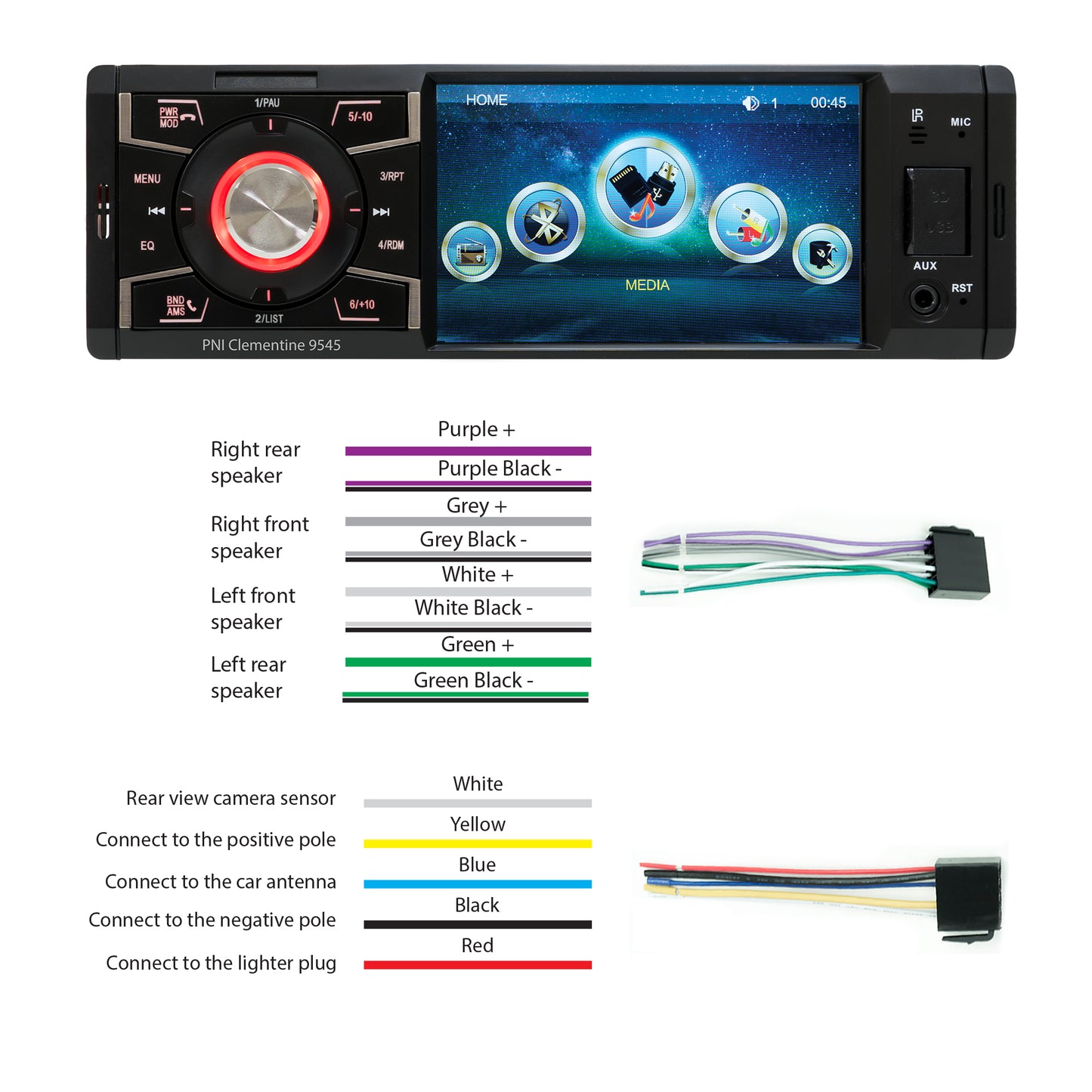 MP5 player auto PNI Clementine 9545 1DIN display 4 inch, 50Wx4, Bluetooth, radio FM, SD si USB, 2 RCA video IN/OUT