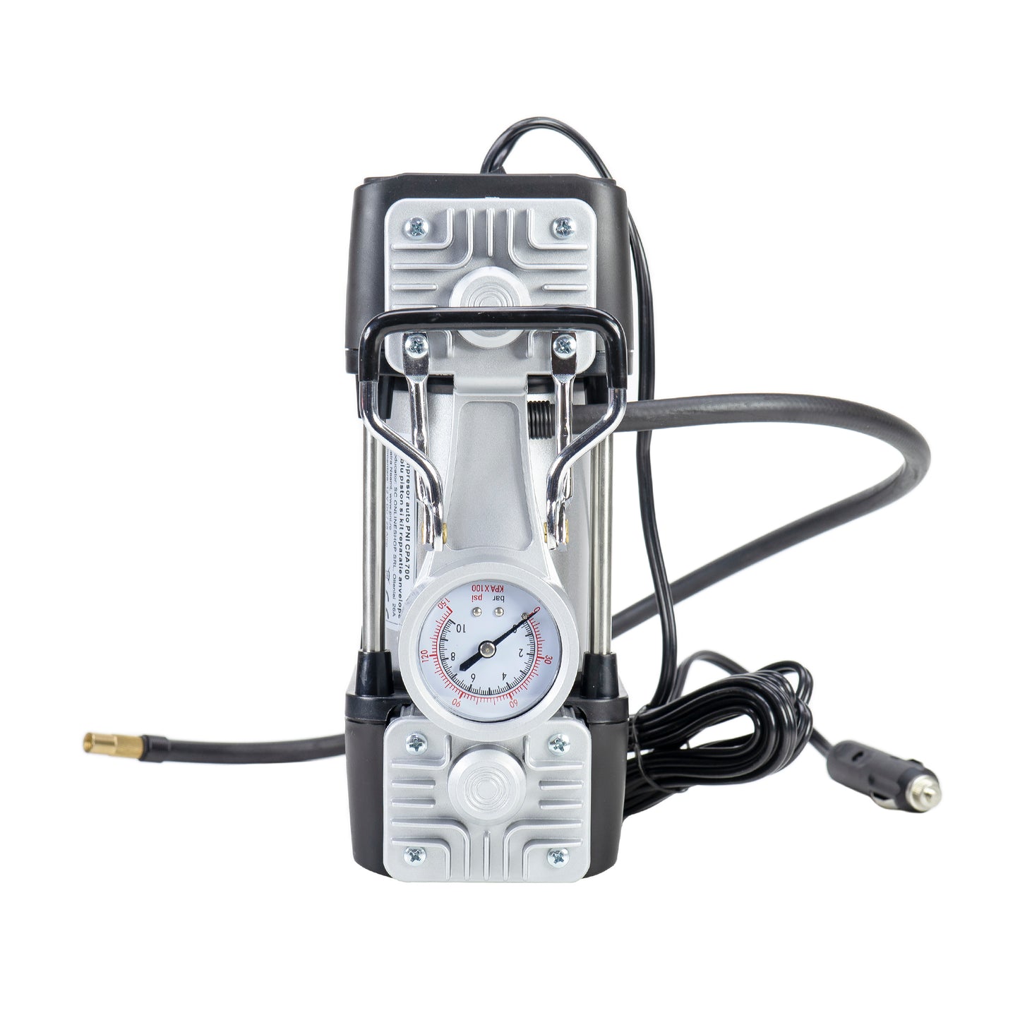 Compresor auto PNI CPA700 dublu piston si kit reparatie anvelope, 12V, 25A