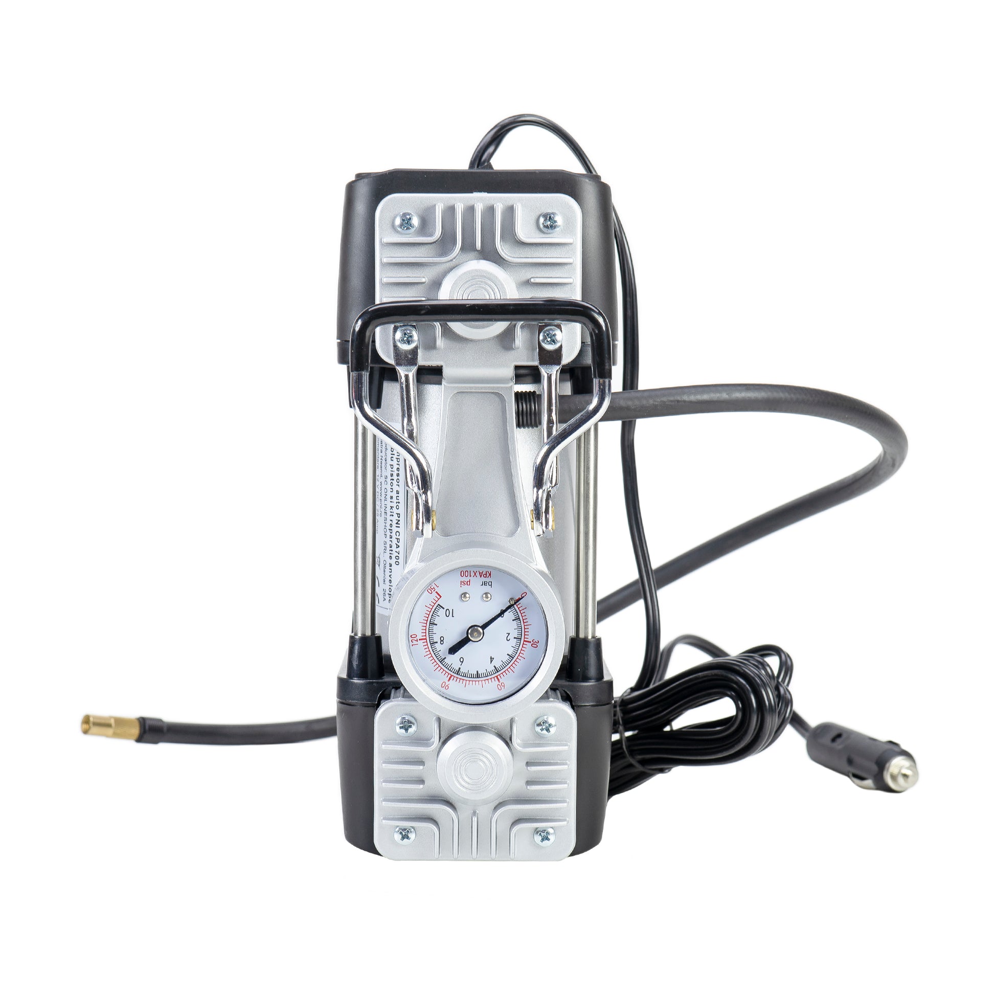 Compresor auto PNI CPA700 dublu piston si kit reparatie anvelope, 12V, 25A