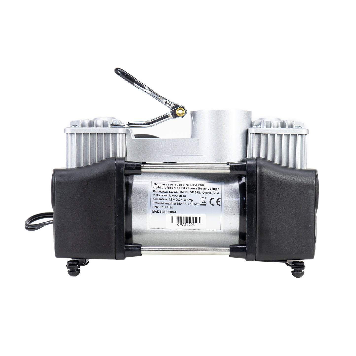 Compresor auto PNI CPA700 dublu piston si kit reparatie anvelope, 12V, 25A
