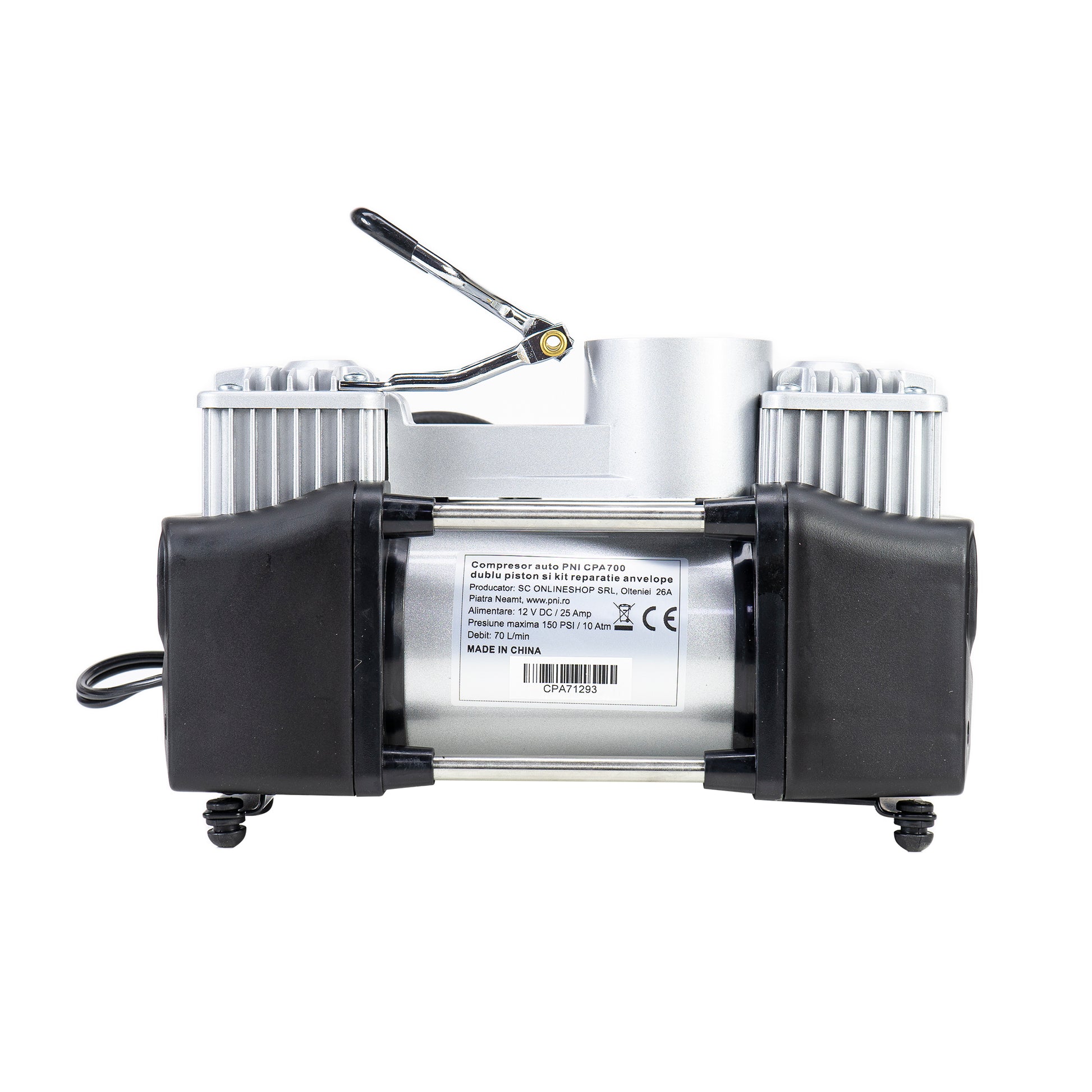 Compresor auto PNI CPA700 dublu piston si kit reparatie anvelope, 12V, 25A
