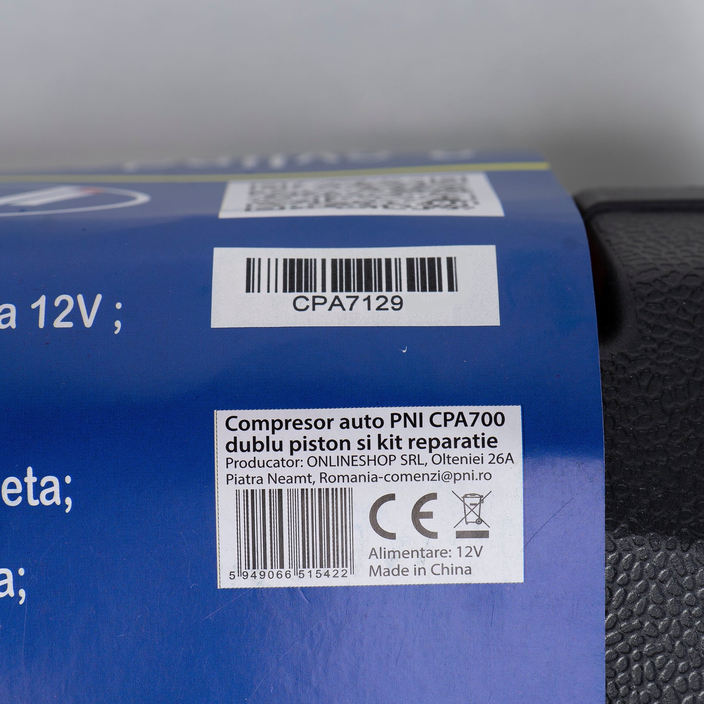 Compresor auto PNI CPA700 dublu piston si kit reparatie anvelope, 12V, 25A