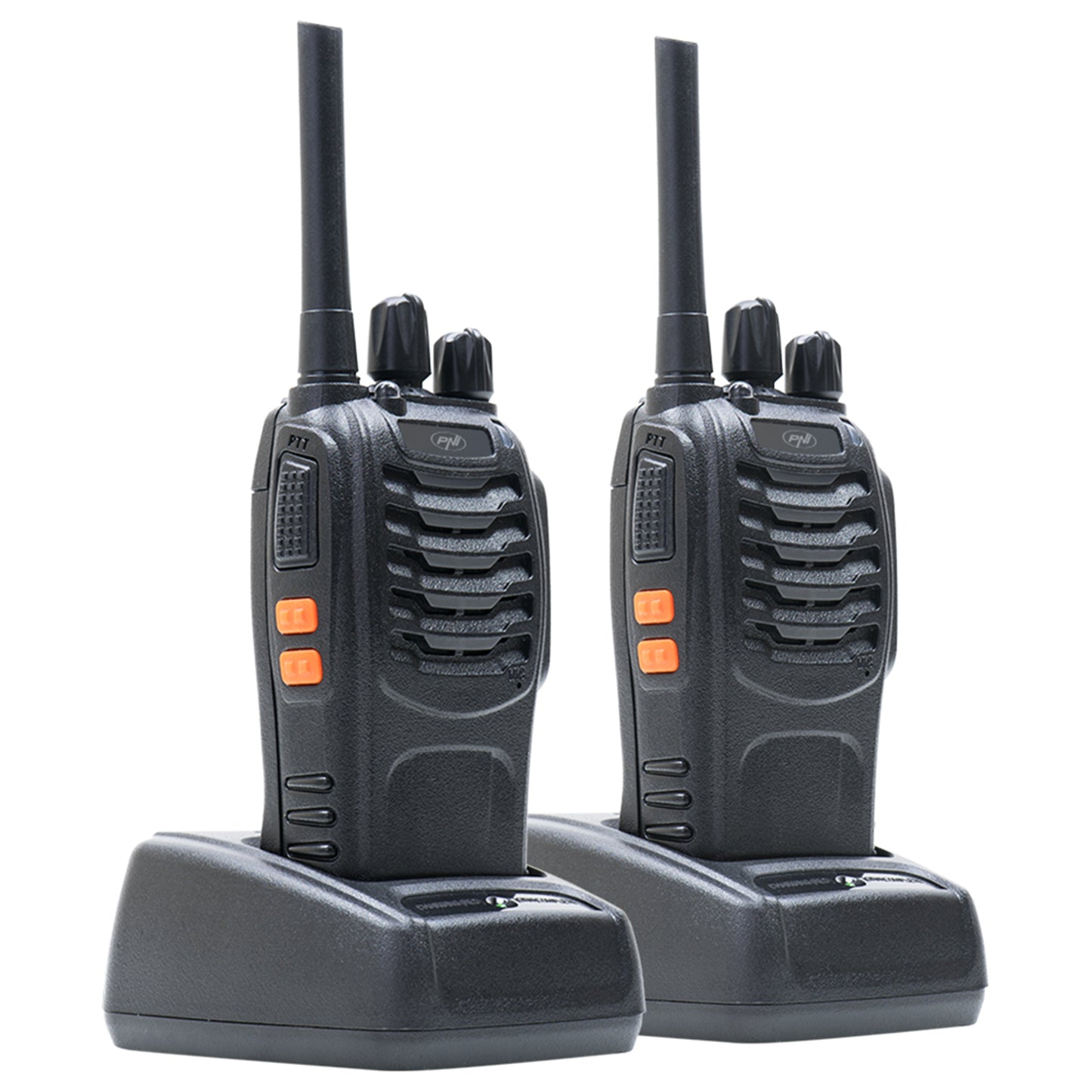Statie radio portabila PNI PMR R40 PRO, set cu 2 buc, 0.5W, 16 canale programabile, 16 PMR si tonuri 50 CTCSS si 104 DCS, ASQ, TOT, monitor, programabila, acumulatori 1200mAh, incarcatoare si casti incluse