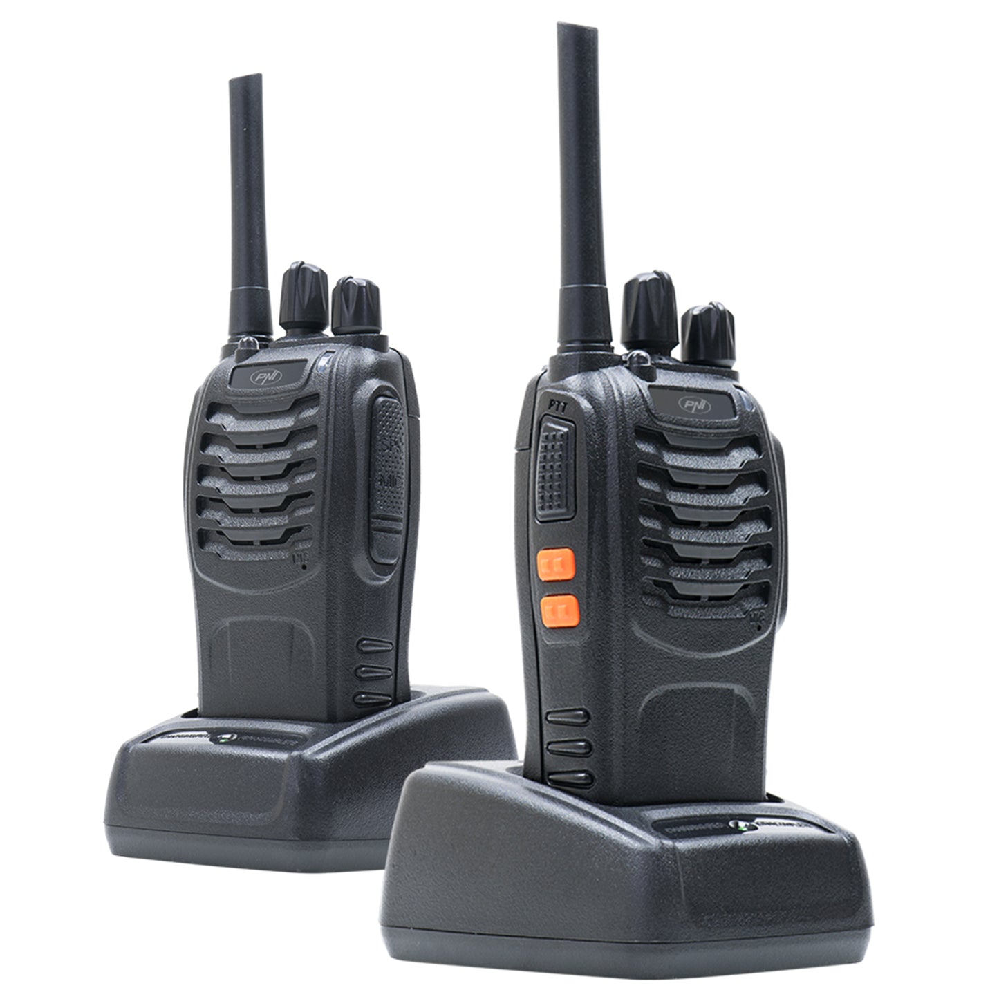 Statie radio portabila PNI PMR R40 PRO, set cu 2 buc, 0.5W, 16 canale programabile, 16 PMR si tonuri 50 CTCSS si 104 DCS, ASQ, TOT, monitor, programabila, acumulatori 1200mAh, incarcatoare si casti incluse