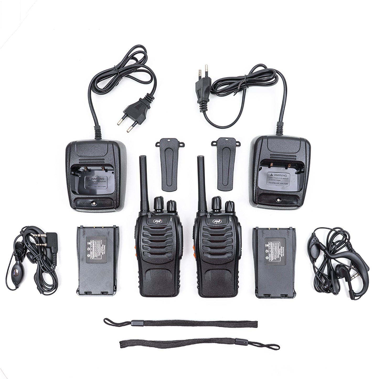 Statie radio portabila PNI PMR R40 PRO, set cu 2 buc, 0.5W, 16 canale programabile, 16 PMR si tonuri 50 CTCSS si 104 DCS, ASQ, TOT, monitor, programabila, acumulatori 1200mAh, incarcatoare si casti incluse