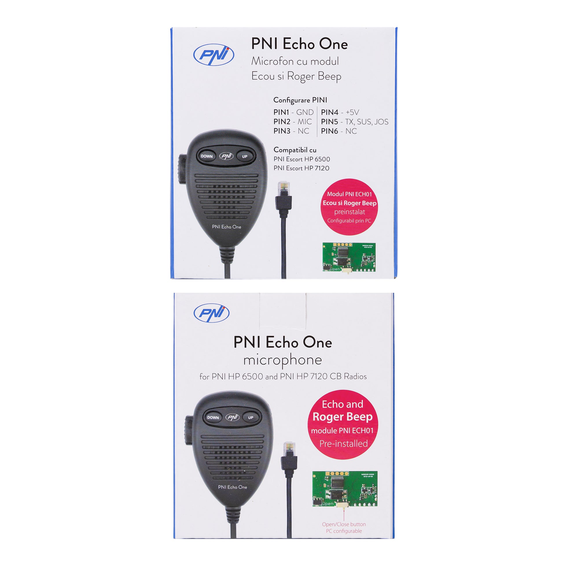 Microfon PNI Echo One pentru PNI HP 6500 si PNI HP 7120 cu modul de ecou ajustabil si roger beep programabil compatibil cu orice model de statie radio.
