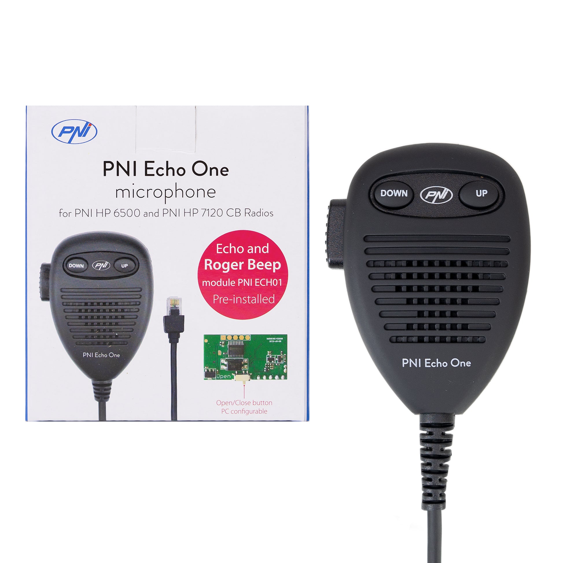 Microfon PNI Echo One pentru PNI HP 6500 si PNI HP 7120 cu modul de ecou ajustabil si roger beep programabil compatibil cu orice model de statie radio.