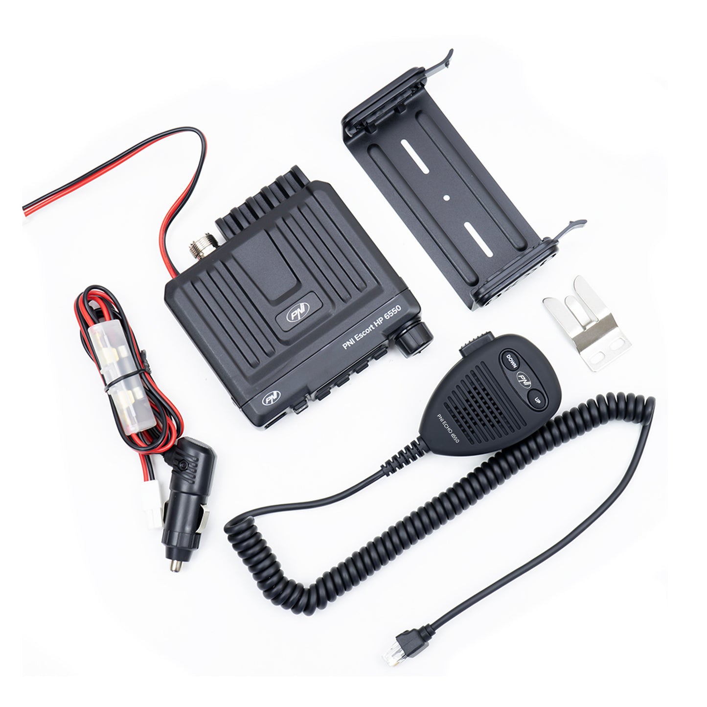 Statie radio CB PNI Escort HP 6550 cu PNI ECH01 instalat, multistandard, 4W, AM-FM, 12V, ASQ, cu modul de ecou