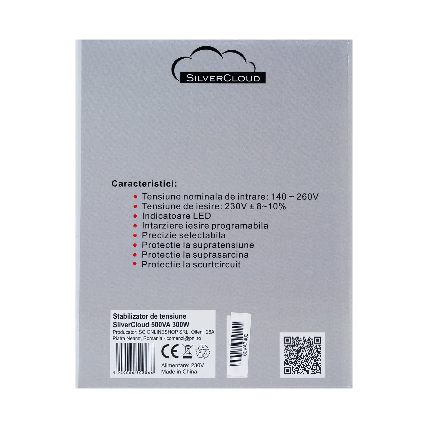 Stabilizator de tensiune SilverCloud 500VA 300W 2.3A