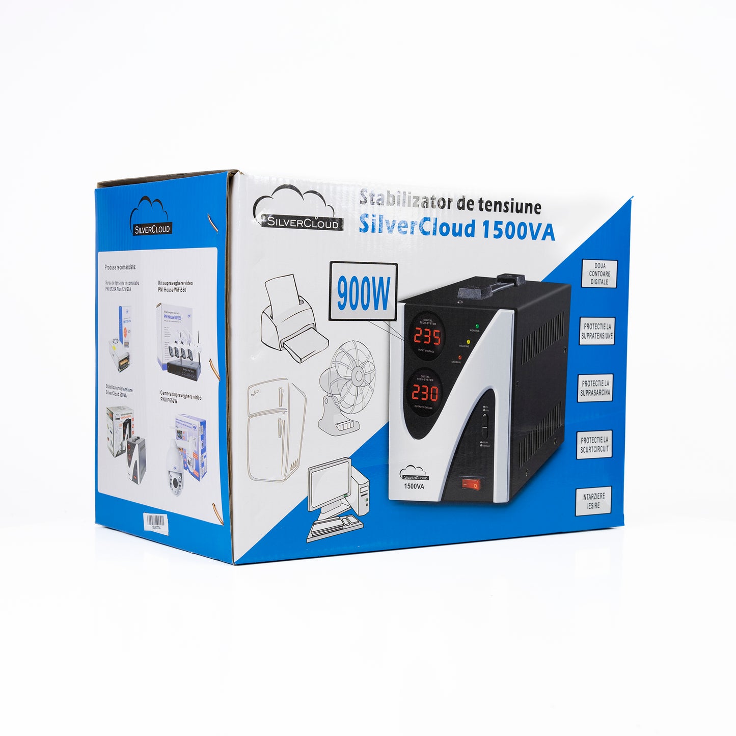 Stabilizator de tensiune SilverCloud 1500VA 900W 6.8A