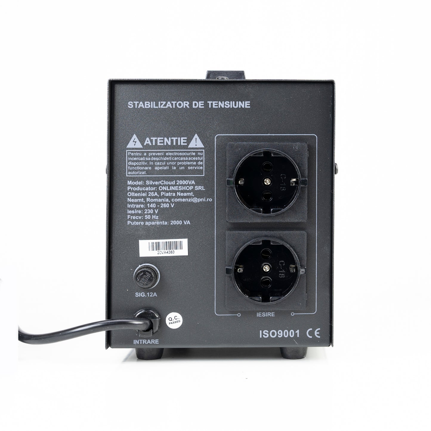 Stabilizator de tensiune SilverCloud 2000VA 1200W 9.1A iesire 230V ± 10%