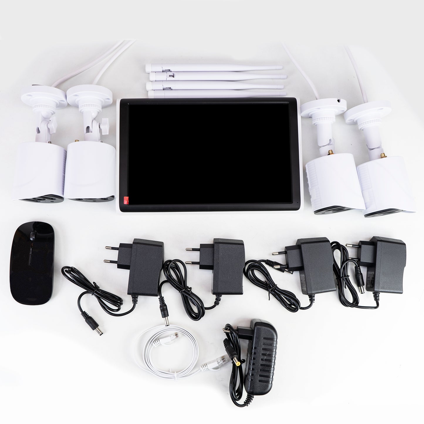Kit supraveghere video PNI House WiFi663 NVR cu LCD si 4 camere wireless de exterior 3MP, P2P, IP66