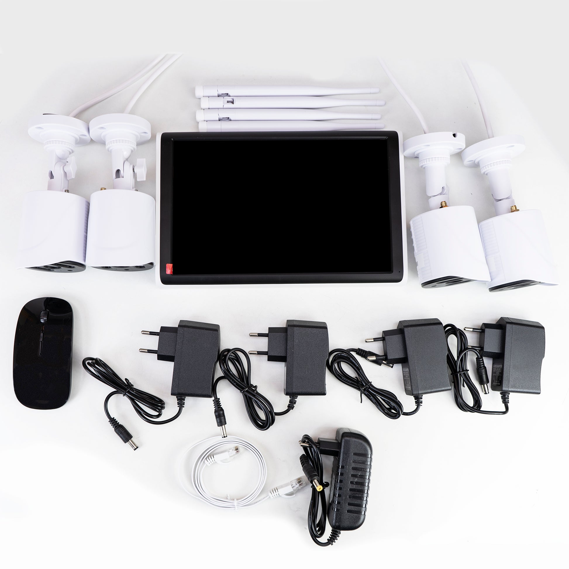 Kit supraveghere video PNI House WiFi663 NVR cu LCD si 4 camere wireless de exterior 3MP, P2P, IP66