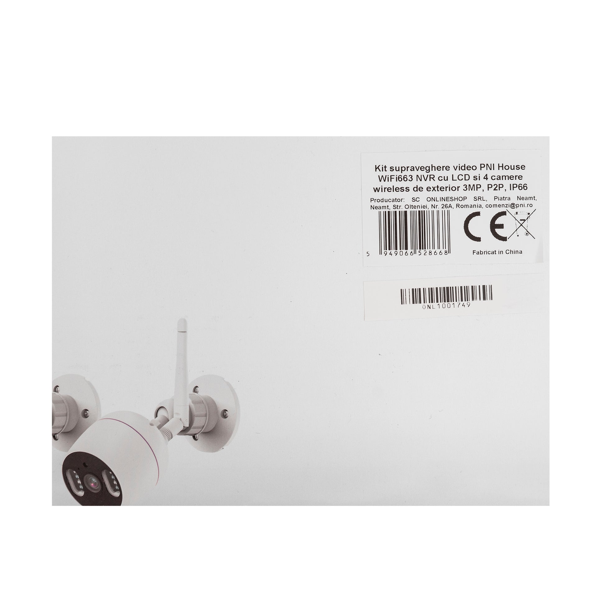 Kit supraveghere video PNI House WiFi663 NVR cu LCD si 4 camere wireless de exterior 3MP, P2P, IP66