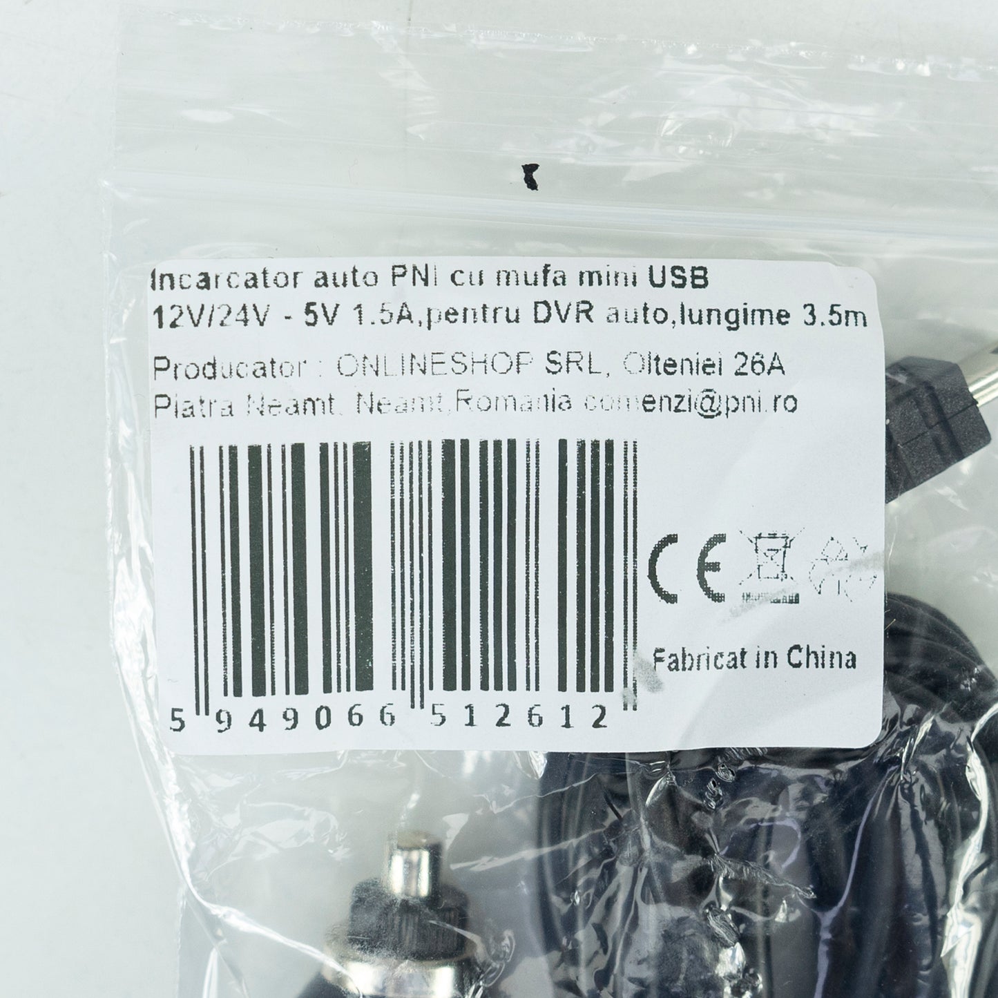 Incarcator auto PNI cu mufa mini USB 12V/24V - 5V 1.5A, pentru DVR auto, lungime cablu 3.5m